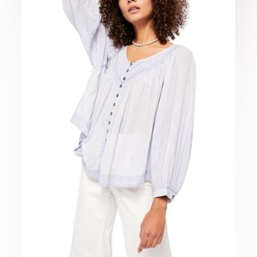 We The Free Codi Peasant Top washed out Lavender Flowy Long Sleeve Cotton XS NWT